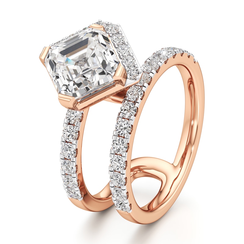 Main Image 4 of J'Lure Square-Emerald Step-Cut Lab-Grown Diamond Spiral Engagement Ring 3-3/4 ct tw 18K Rose Gold
