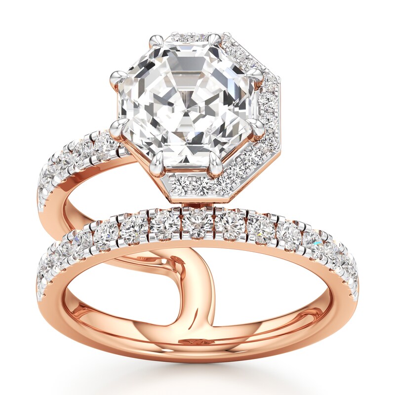 Main Image 1 of J'Lure Octagon Step-Cut Lab-Grown Diamond Spiral Engagement Ring 3-3/4 ct tw 18K Rose Gold