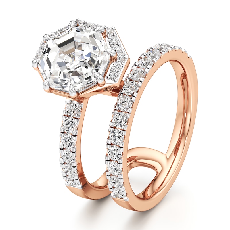 Main Image 4 of J'Lure Octagon Step-Cut Lab-Grown Diamond Spiral Engagement Ring 3-3/4 ct tw 18K Rose Gold