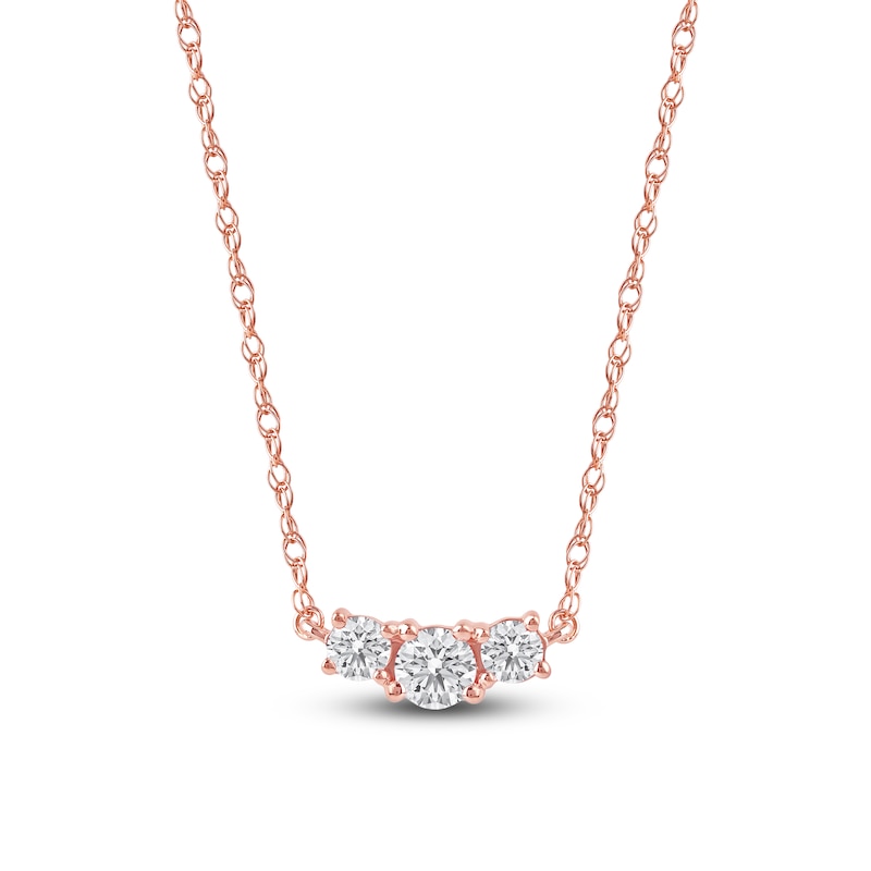Main Image 1 of Lab-Grown Diamond Three-Stone Necklace 1/2 ct tw 14K Rose Gold 18"