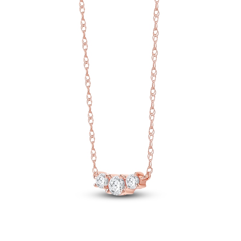 Main Image 2 of Lab-Grown Diamond Three-Stone Necklace 1/2 ct tw 14K Rose Gold 18"