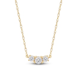 Lab-Grown Diamond Three-Stone Necklace 1/2 ct tw 14K Yellow Gold 18"