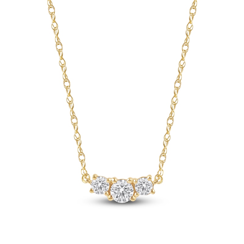 Main Image 1 of Lab-Grown Diamond Three-Stone Necklace 1/2 ct tw 14K Yellow Gold 18"