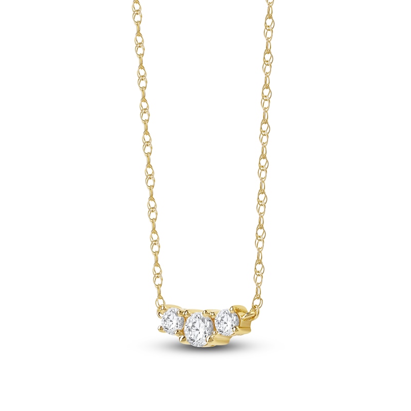 Main Image 2 of Lab-Grown Diamond Three-Stone Necklace 1/2 ct tw 14K Yellow Gold 18"