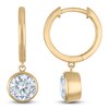 Thumbnail Image 1 of Round-Cut Lab-Grown Diamond Solitaire Dangle Hoop Earrings 2 ct tw 14K Yellow Gold (SI2/F)