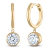 Thumbnail Image 2 of Round-Cut Lab-Grown Diamond Solitaire Dangle Hoop Earrings 2 ct tw 14K Yellow Gold (SI2/F)
