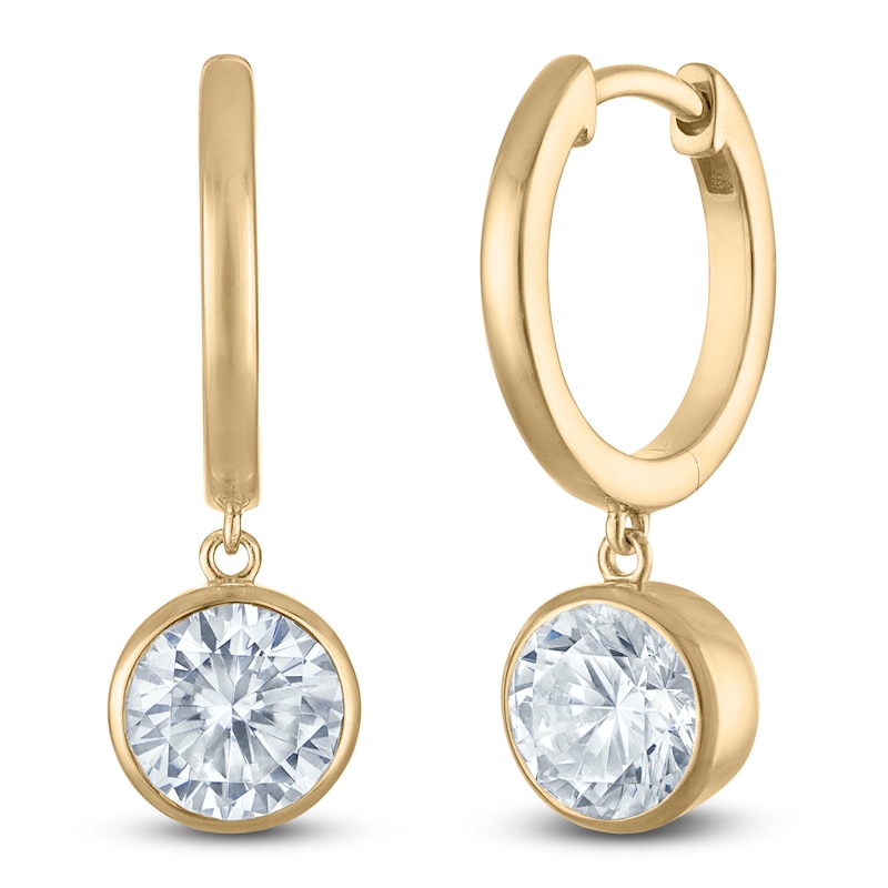 Main Image 2 of Round-Cut Lab-Grown Diamond Solitaire Dangle Hoop Earrings 2 ct tw 14K Yellow Gold (SI2/F)