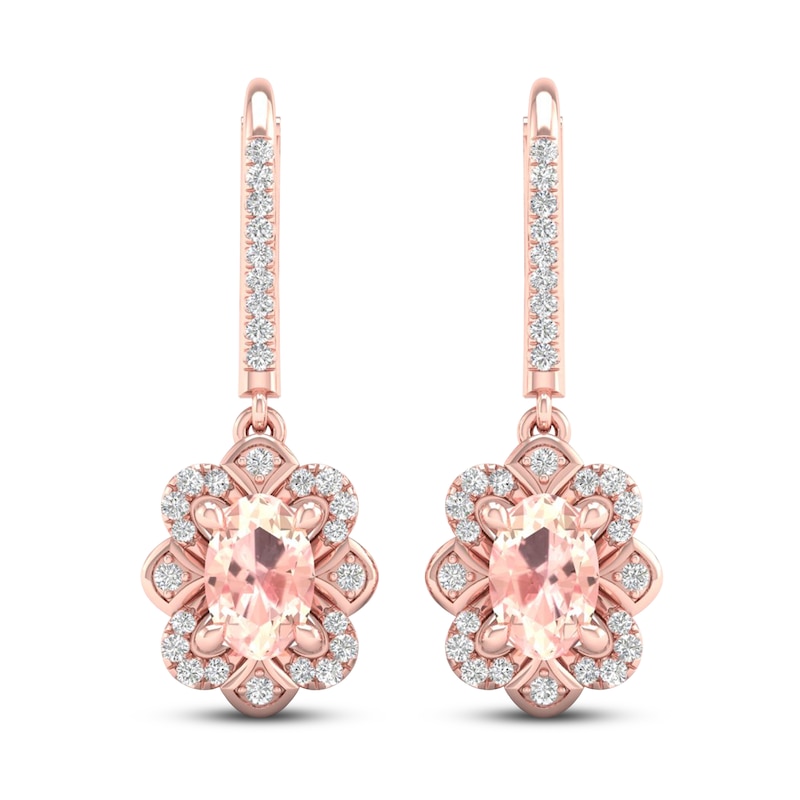 Main Image 3 of Morganite Earrings 1/8 ct tw Diamonds 10K Rose Gold