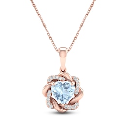 Natural Aquamarine Pendant Necklace 1/20 ct tw Diamonds 10K Rose Gold 18"
