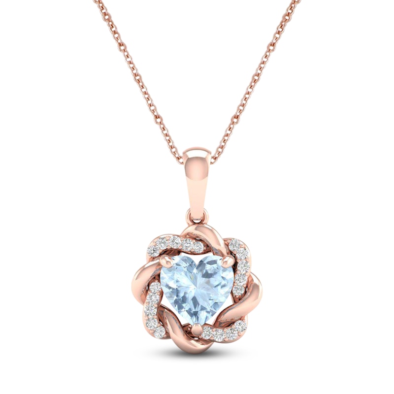 Main Image 1 of Natural Aquamarine Pendant Necklace 1/20 ct tw Diamonds 10K Rose Gold 18"