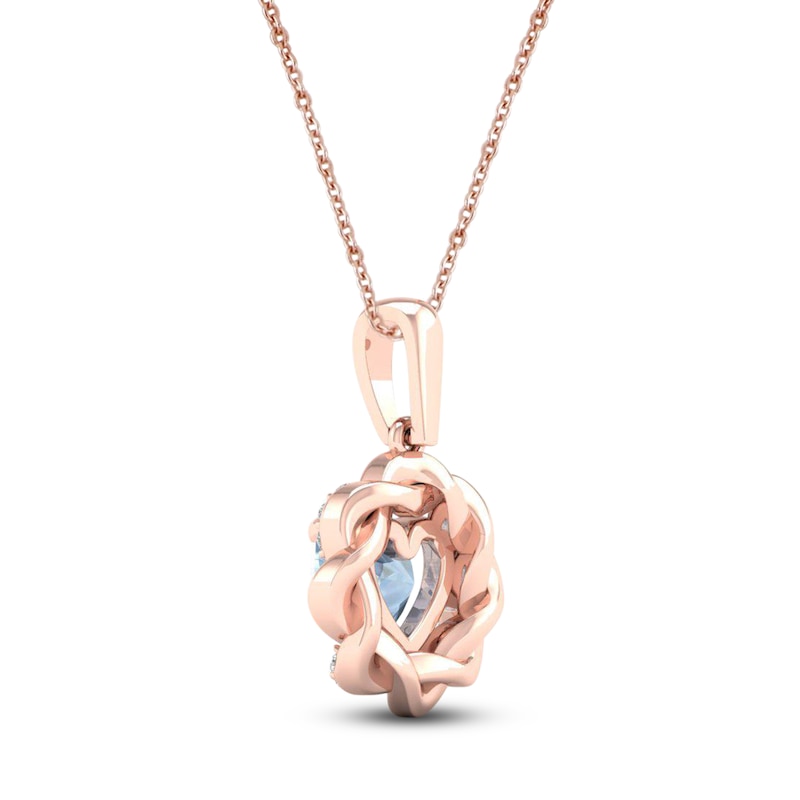 Main Image 3 of Natural Aquamarine Pendant Necklace 1/20 ct tw Diamonds 10K Rose Gold 18"