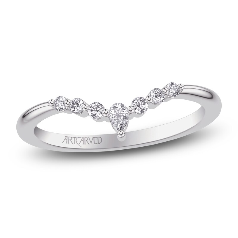 Main Image 1 of ArtCarved Pear-Shaped & Round-Cut Diamond Contour Anniversary Ring 1/6 ct tw 14K White Gold