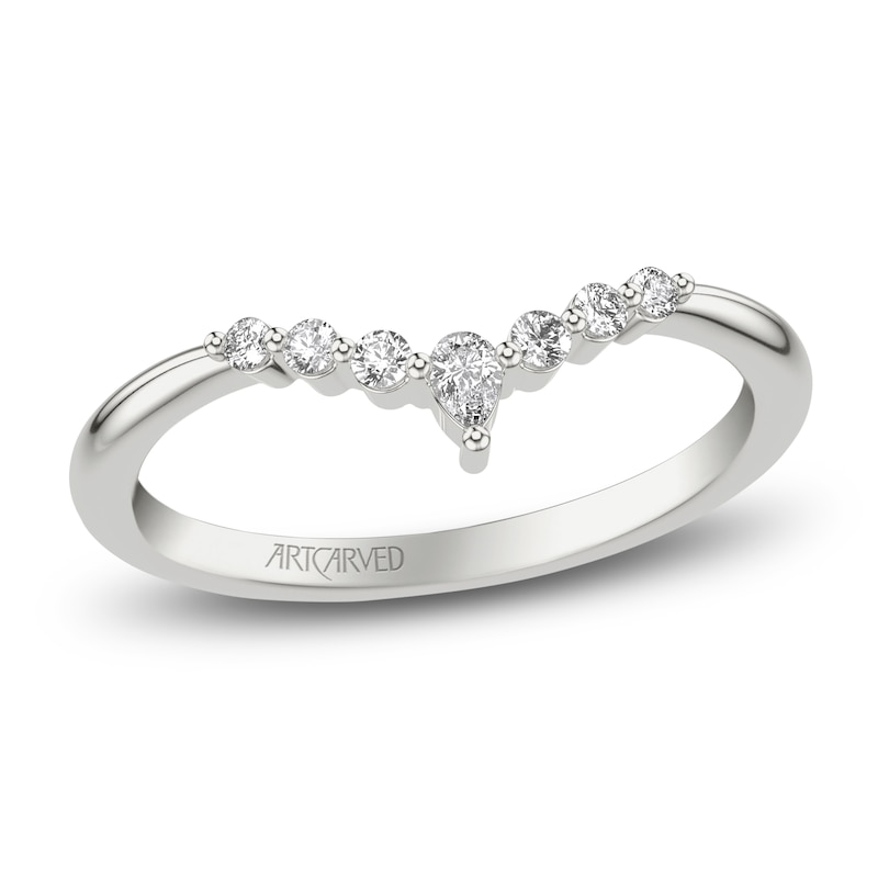 Main Image 2 of ArtCarved Pear-Shaped & Round-Cut Diamond Contour Anniversary Ring 1/6 ct tw 14K White Gold
