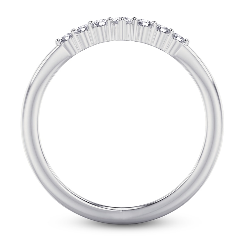 Main Image 3 of ArtCarved Pear-Shaped & Round-Cut Diamond Contour Anniversary Ring 1/6 ct tw 14K White Gold