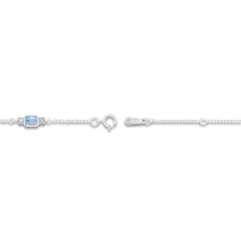 Main Image 2 of Rectangle-Cut Natural Swiss Blue Topaz & Diamond Station Bracelet 1/20 ct tw 10K White Gold 7.25"