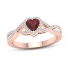 Thumbnail Image 1 of Garnet Heart Ring 1/6 ct tw Diamonds Round 10K Rose Gold
