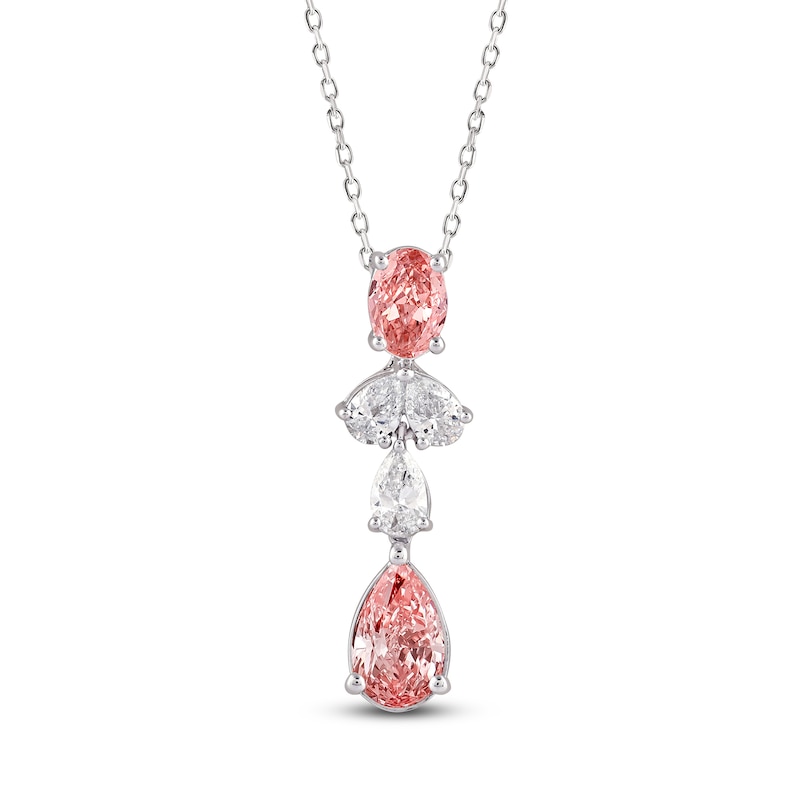Main Image 1 of Multi-Shape Pink & White Lab-Grown Diamond Drop Necklace 2 ct tw 14K White Gold 18"