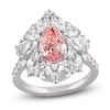 Thumbnail Image 1 of Pear-Shaped Pink Lab-Grown Diamond & White Lab-Grown Diamond Halo Fashion Ring 4-1/2 ct tw 14K White Gold