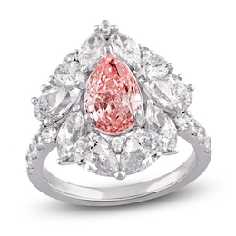 Pear-Shaped Pink Lab-Grown Diamond & White Lab-Grown Diamond Halo Fashion Ring 4-1/2 ct tw 14K White Gold