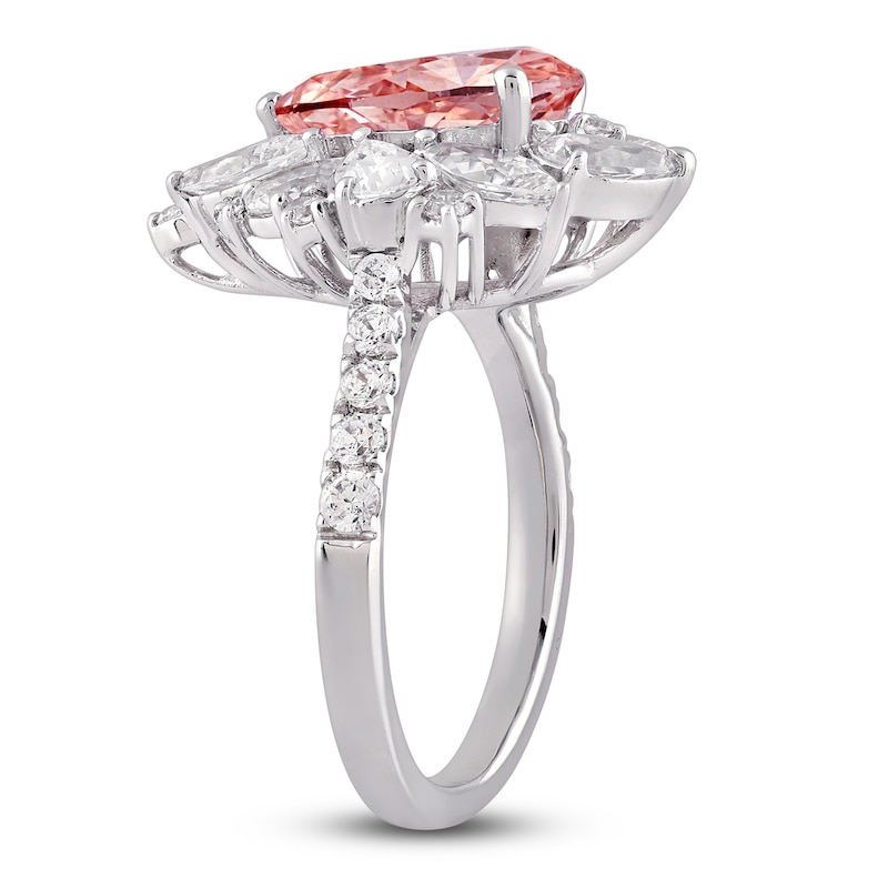 Main Image 2 of Pear-Shaped Pink Lab-Grown Diamond & White Lab-Grown Diamond Halo Fashion Ring 4-1/2 ct tw 14K White Gold