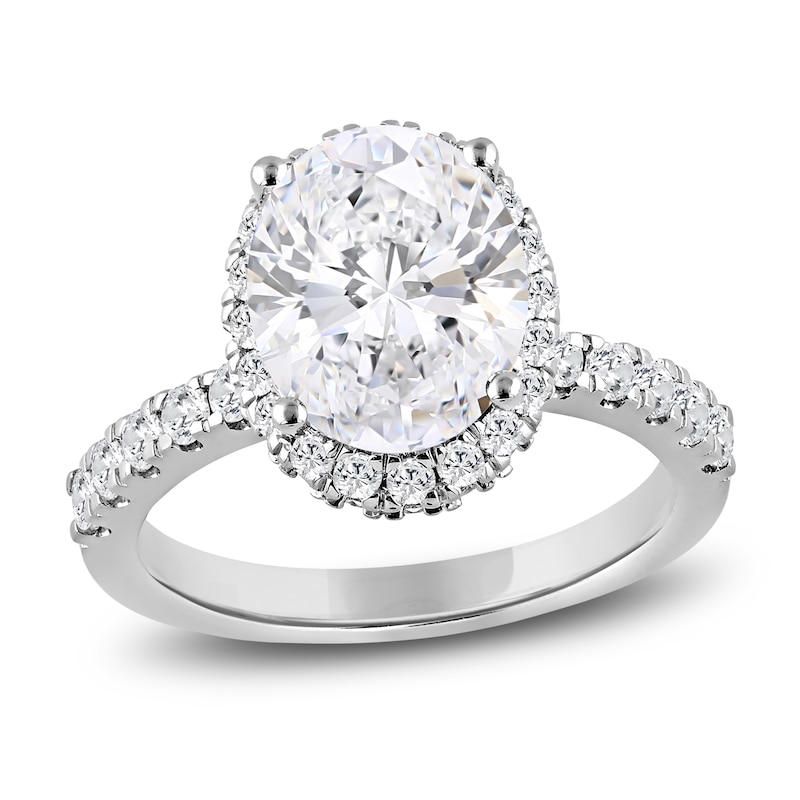 Main Image 1 of Oval-Cut Lab-Grown Diamond Halo Engagement Ring 4 ct tw 18K White Gold