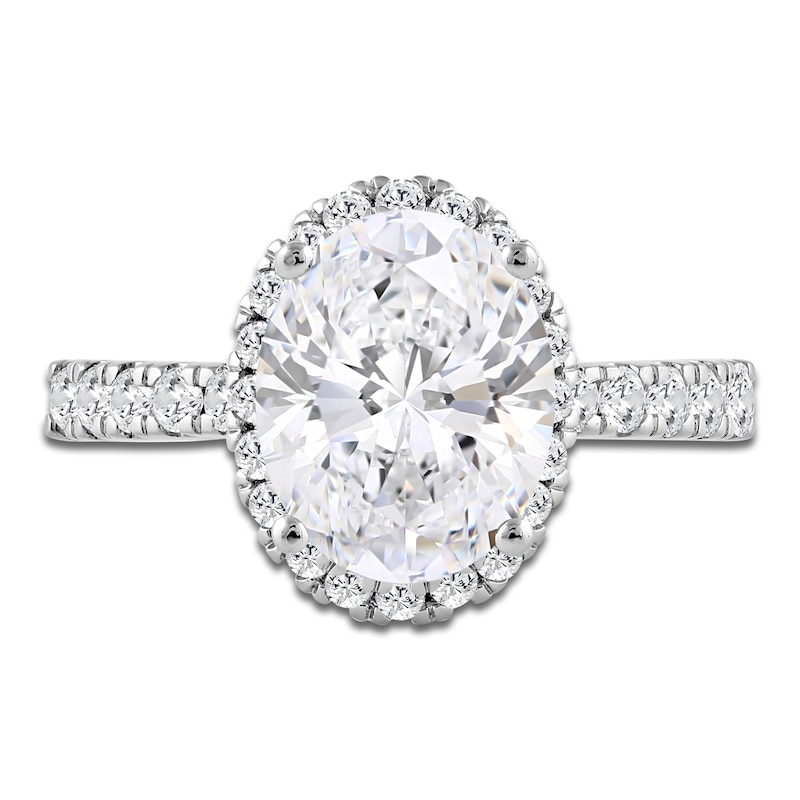 Main Image 3 of Oval-Cut Lab-Grown Diamond Halo Engagement Ring 4 ct tw 18K White Gold