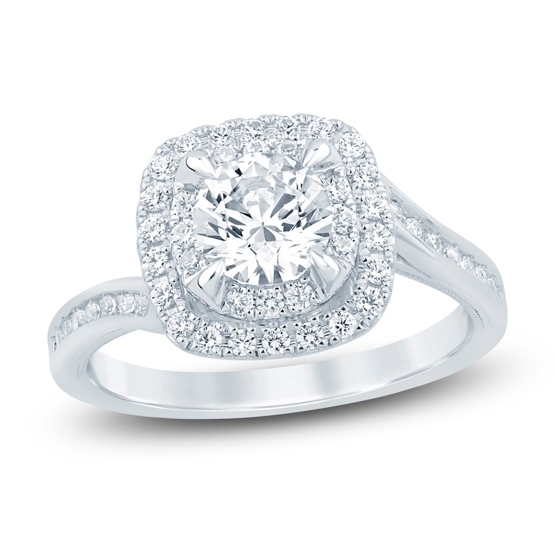 Main Image 1 of Round-Cut Lab-Grown Diamond Bypass Halo Ring 1 ct tw 14K White Gold