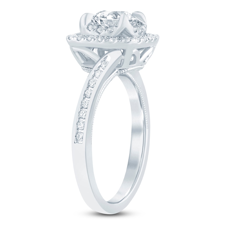 Main Image 2 of Round-Cut Lab-Grown Diamond Bypass Halo Ring 1 ct tw 14K White Gold