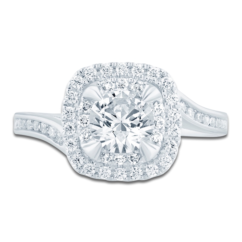 Main Image 3 of Round-Cut Lab-Grown Diamond Bypass Halo Ring 1 ct tw 14K White Gold