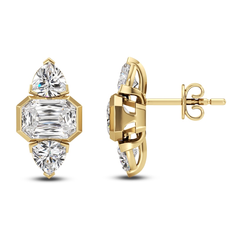 Main Image 1 of J'Lure Imperial Emerald Step-Cut & Trillion Curved Brilliant-Cut Lab-Grown Diamond Stud Earrings 3-1/8 ct tw 14K Yellow Gold