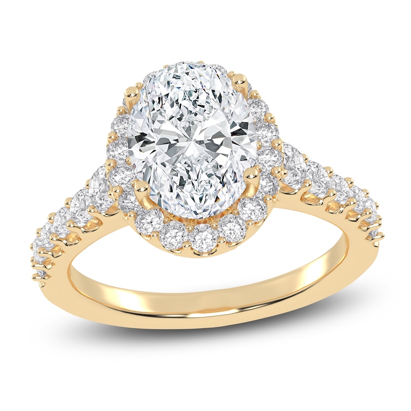 Main Image 1 of Oval-Cut Lab-Grown Diamond Cushion Halo Engagement Ring 2-3/4 ct tw 14K Yellow Gold
