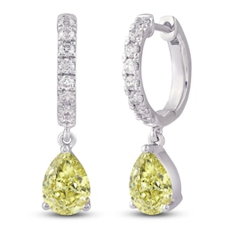Pear-Shaped Yellow Lab-Grown Diamond & White Lab-Grown Diamond Hoop Earrings 2 ct tw 14K White Gold