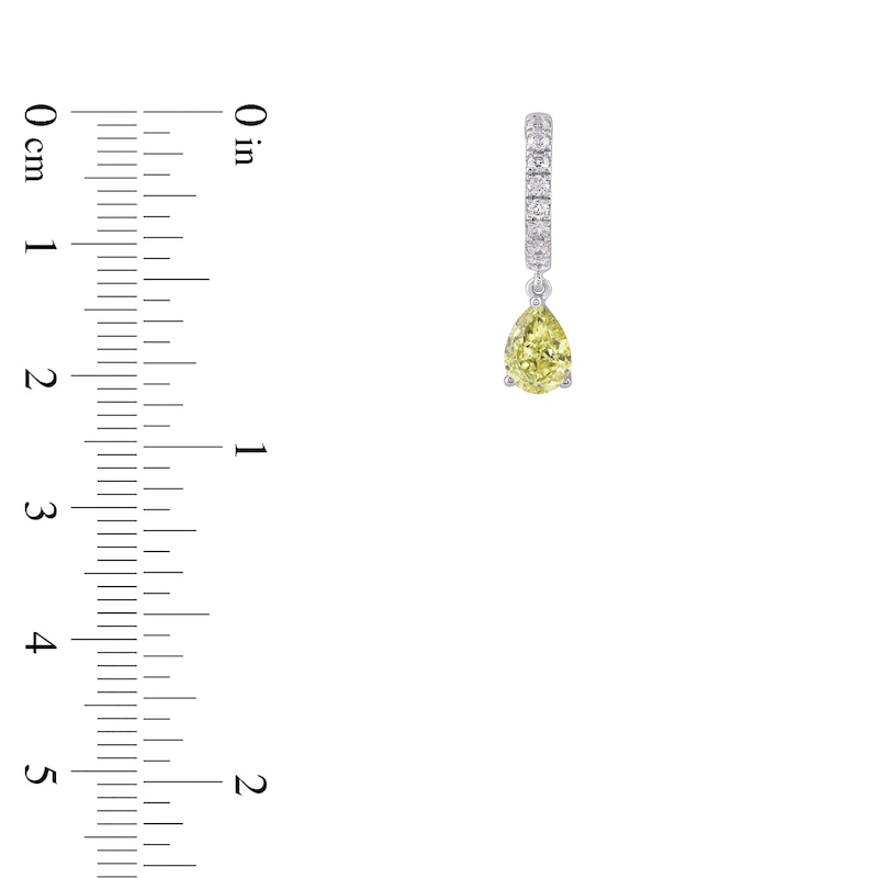 Main Image 2 of Pear-Shaped Yellow Lab-Grown Diamond & White Lab-Grown Diamond Hoop Earrings 2 ct tw 14K White Gold