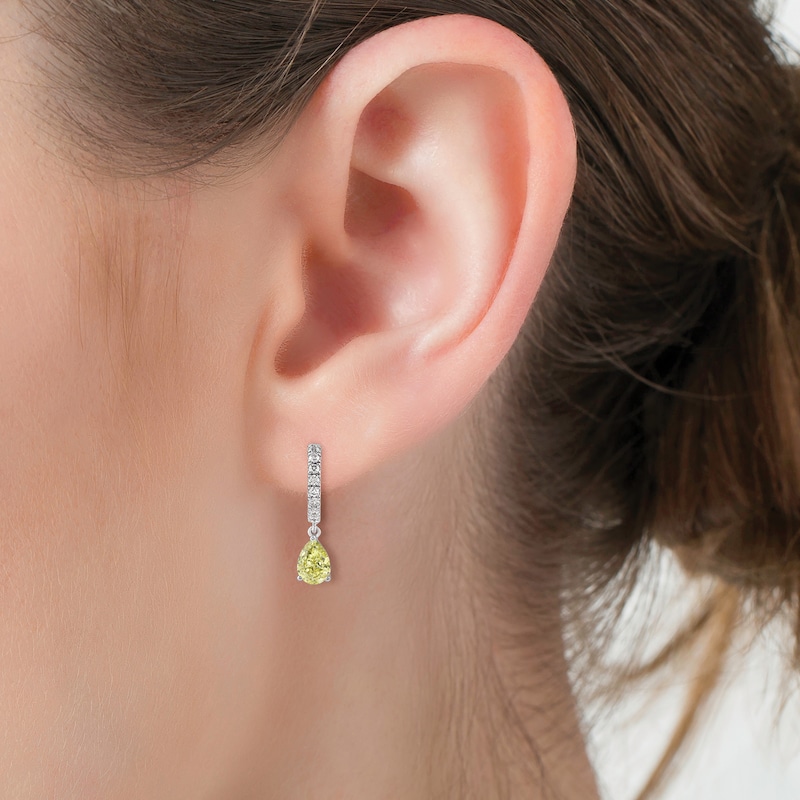Main Image 3 of Pear-Shaped Yellow Lab-Grown Diamond & White Lab-Grown Diamond Hoop Earrings 2 ct tw 14K White Gold