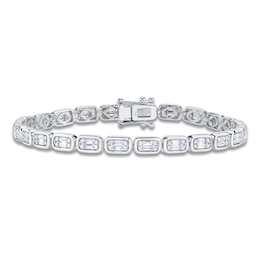 Shy Creation Baguette & Round-Cut Multi-Diamond Tennis Bracelet 1-3/8 ct tw 14K White Gold 7" SC55026999