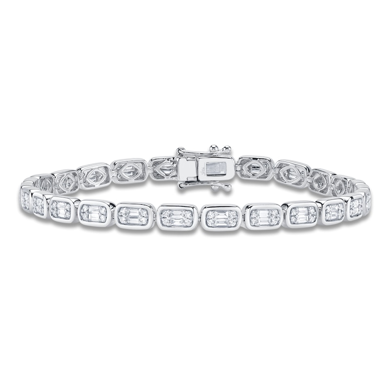 Main Image 1 of Shy Creation Baguette & Round-Cut Multi-Diamond Tennis Bracelet 1-3/8 ct tw 14K White Gold 7" SC55026999