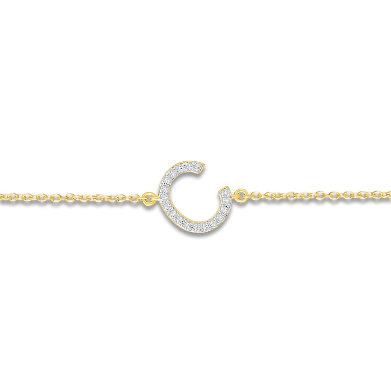 Main Image 2 of Diamond Initial C Bracelet 1/15 ct tw 10K Yellow Gold 7.5"