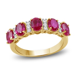 Oval-Cut Natural Ruby & Diamond Ring 1/8 ct tw 10K Yellow Gold
