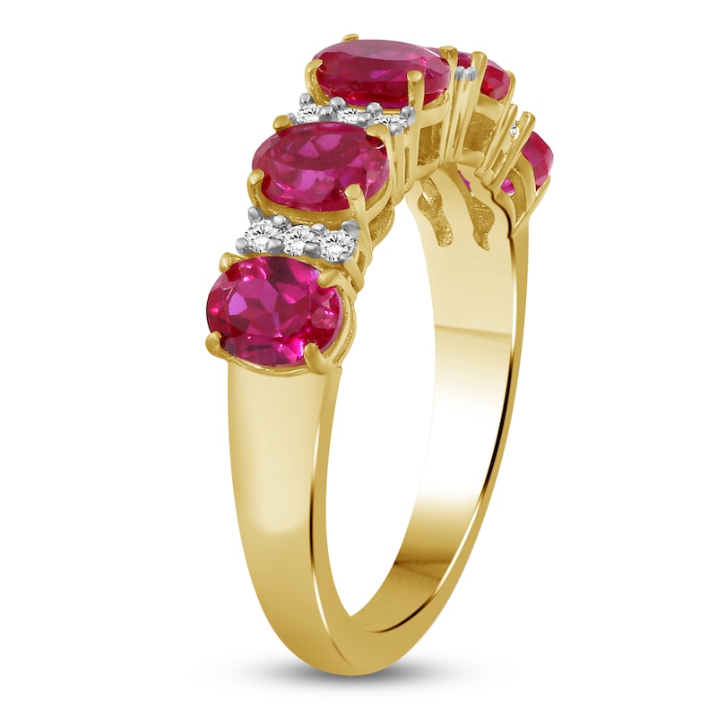 Main Image 2 of Oval-Cut Natural Ruby & Diamond Ring 1/8 ct tw 10K Yellow Gold