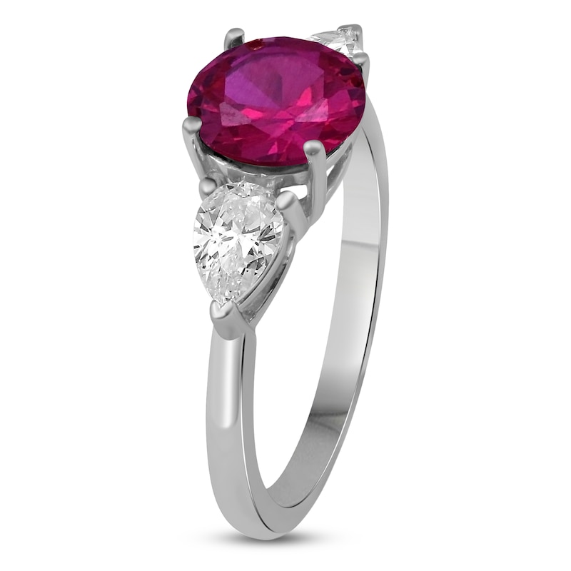 Main Image 2 of Lab-Created Ruby & White Lab-Created Sapphire Three-Stone Ring Sterling Silver
