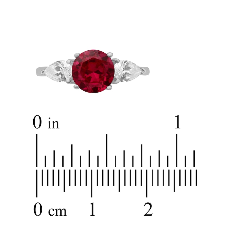 Main Image 3 of Lab-Created Ruby & White Lab-Created Sapphire Three-Stone Ring Sterling Silver