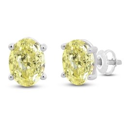 Oval-Cut Yellow Lab-Grown Diamond Solitaire Stud Earrings 2 ct tw 14K White Gold