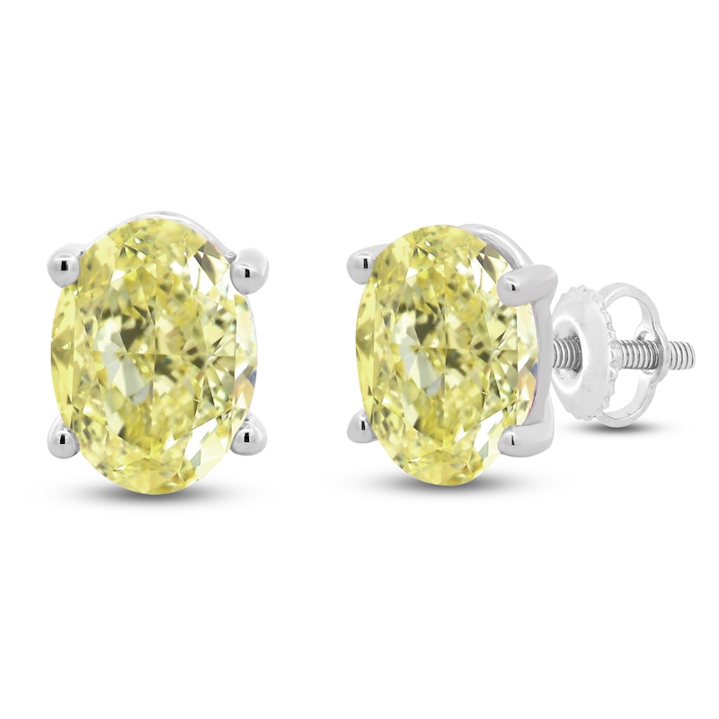 Main Image 1 of Oval-Cut Yellow Lab-Grown Diamond Solitaire Stud Earrings 2 ct tw 14K White Gold
