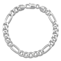 Figaro Chain Bracelet 7.5mm Solid Sterling Silver 8.5"