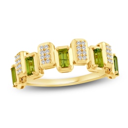 Baguette-Cut Natural Brazilian Cruzeiro Tourmaline & Diamond Ring 1/8 ct tw 14K Yellow Gold