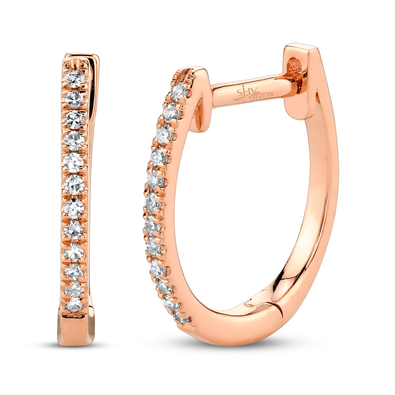 Main Image 1 of Shy Creation Diamond Huggie Hoop Earrings 1/20 ct tw 14K Rose Gold SC55001599