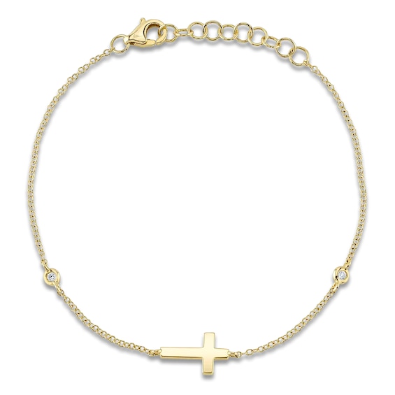 Shy Creation Diamond Accent Sideways Cross Bracelet 14K Yellow Gold 6" SC55026526