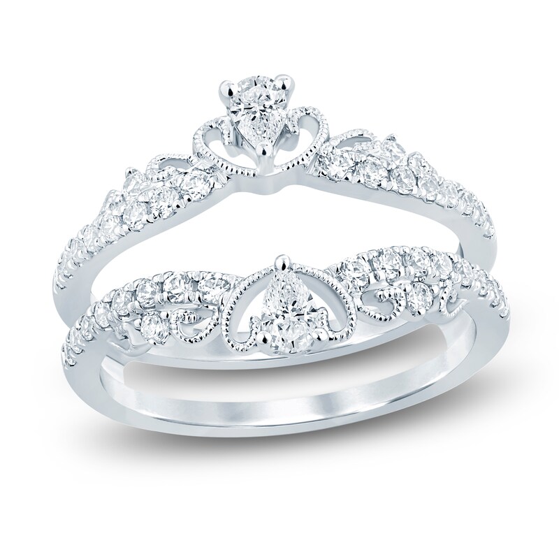 Main Image 1 of Certified Pear-Shaped & Round-Cut Diamond Milgrain Enhancer Ring 5/8 ct tw 14K White Gold