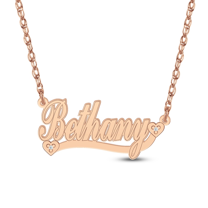 Main Image 1 of Diamond Accent Hearts Name Necklace 24K Rose Gold-Plated Sterling Silver 18"