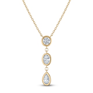 Jared Signature Pear, Oval & Round-Cut Lab-Grown Diamond Three-Stone Bezel-Set Necklace 3/4 ct tw 14K Yellow Gold 18"